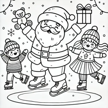 Papai Noel Dançando com Crianças Desenho para Colorir